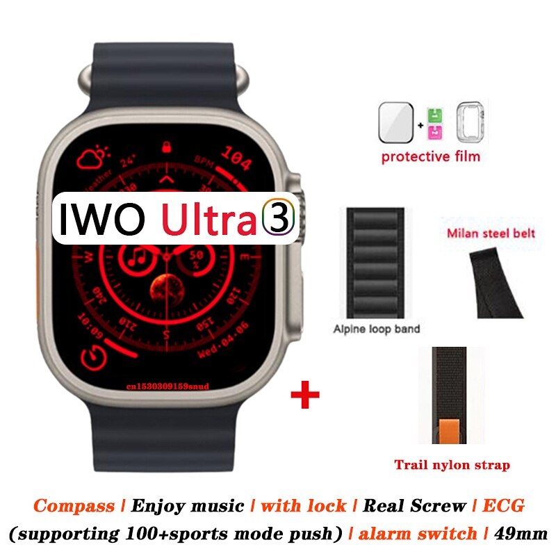 IWO Ʈ 3 Ʈ ġ   49 ̸ 2.2 ġ HD ȭ ħ NFC  Smartwatch ø 8   ƮϽ